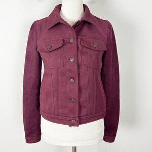 Loft Deep Red Faux Suede Button Up Jacket Classic Size XS Women's